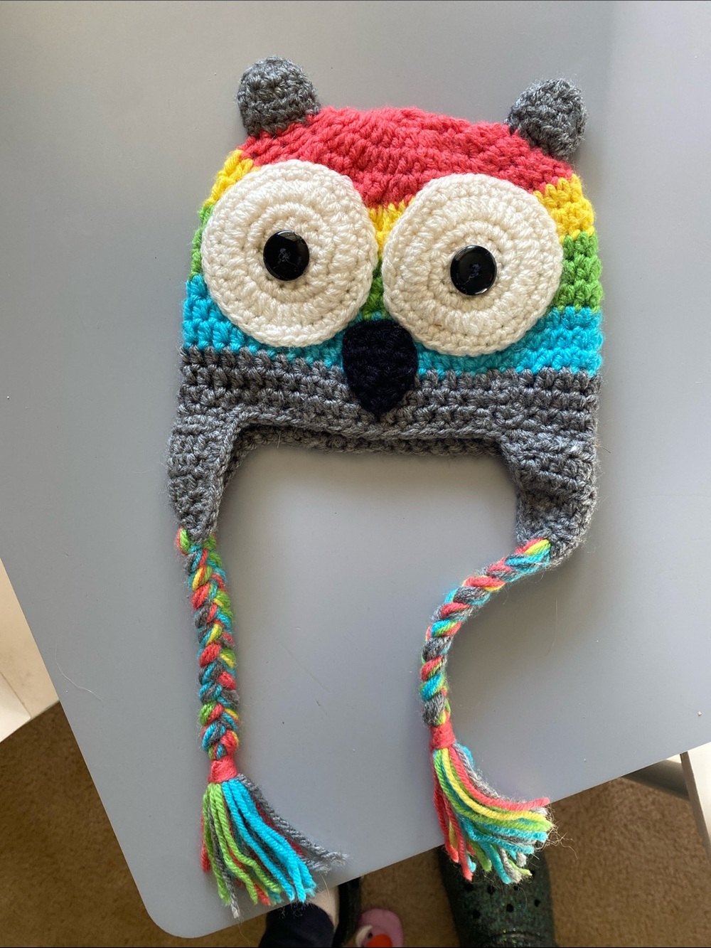 Handmade Multicolor Owl Knit Kids Hat - Earflap Beanie